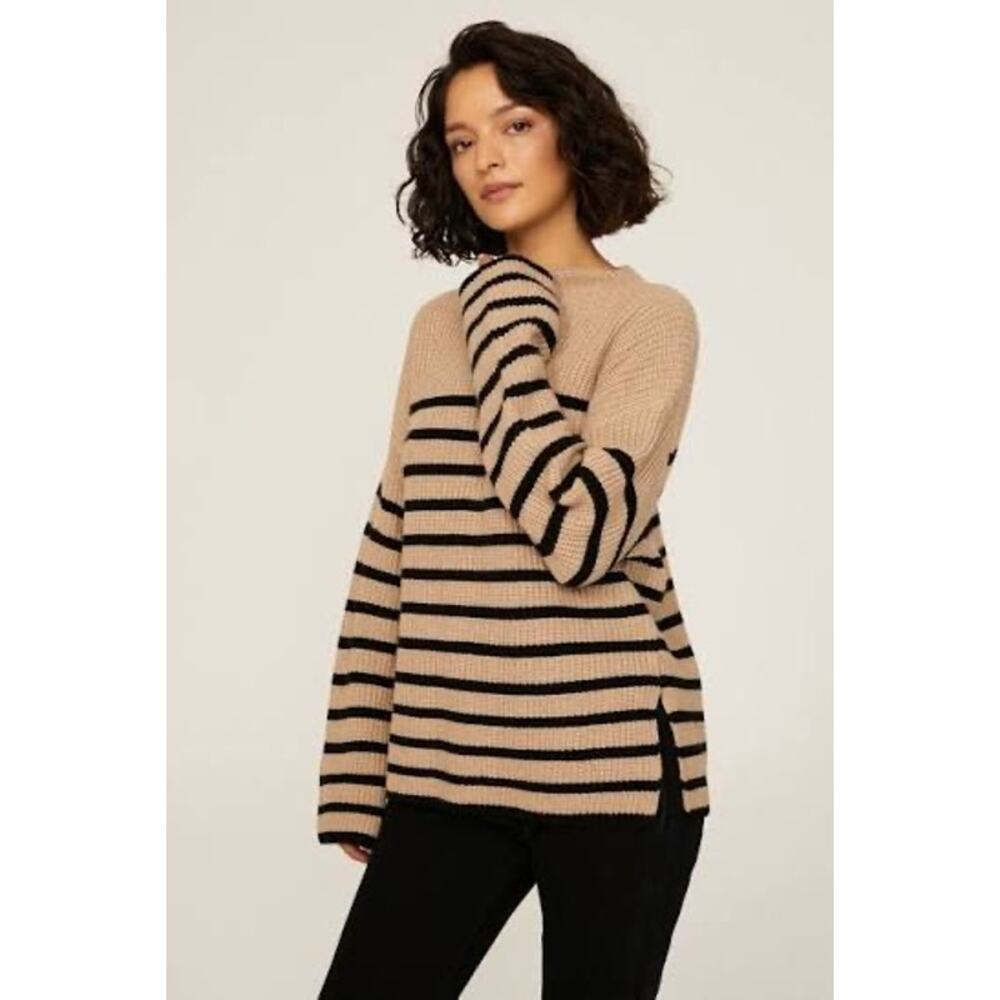 Rails Claudia Striped Sweater Mock Funnel Neck Camel/Black  Size Medium‎ - Picture 2 of 16